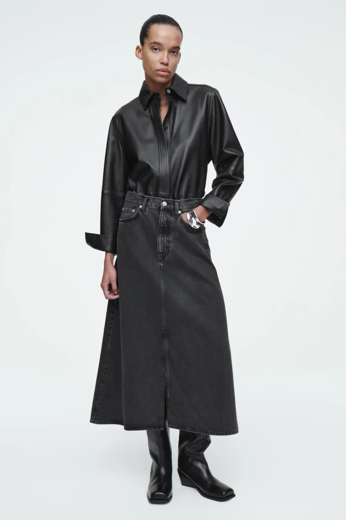 COS A-LINE DENIM MIDI SKIRT-Women Skirts