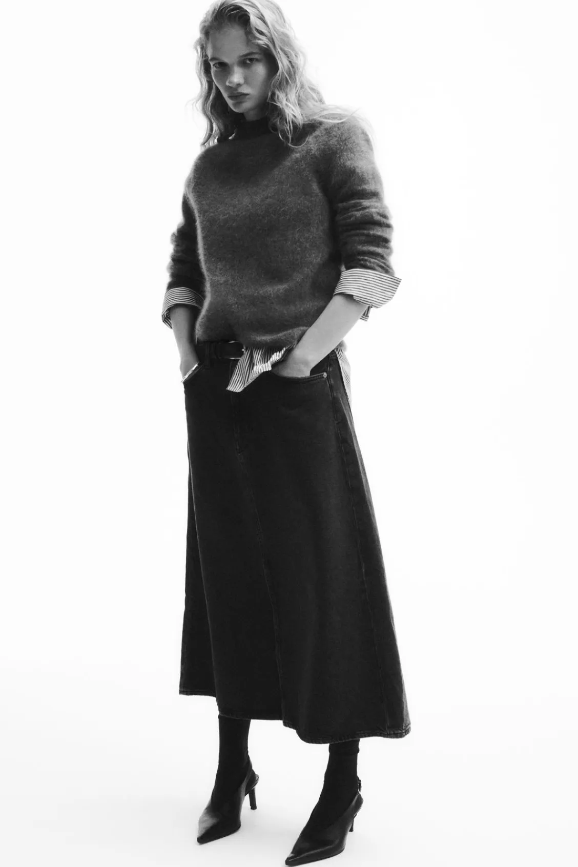 COS A-LINE DENIM MIDI SKIRT-Women Skirts