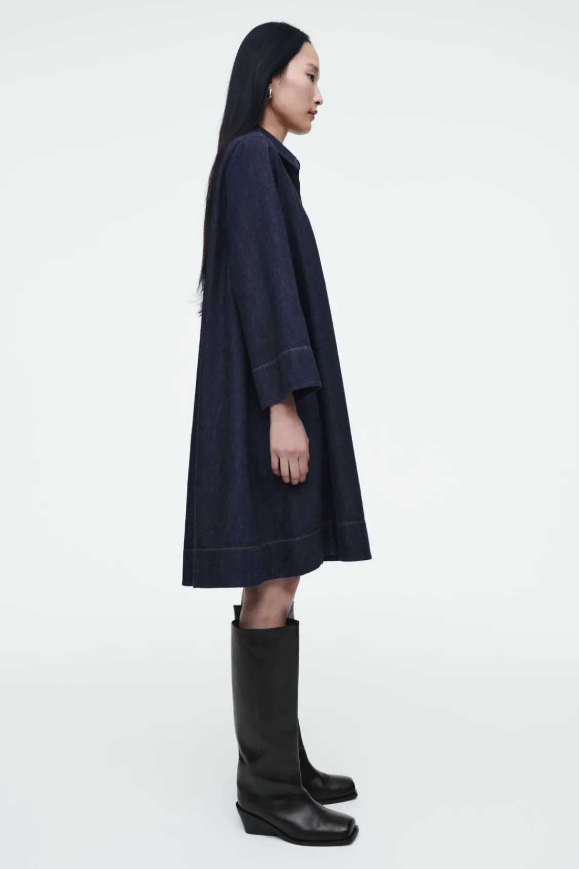 COS A-LINE DENIM MINI SHIRT DRESS-Women Dresses & Jumpsuits