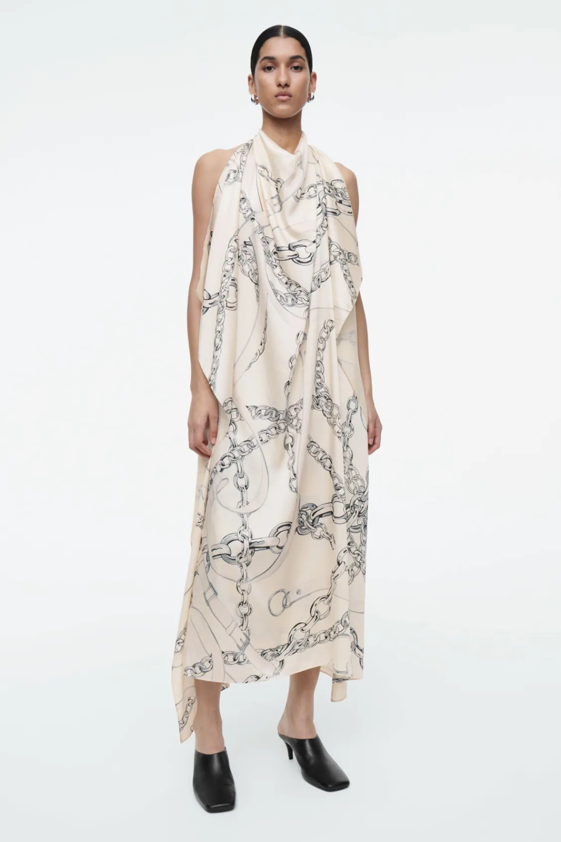 COS ASYMMETRIC CHAIN-PRINT MIDI DRESS-Women Dresses & Jumpsuits