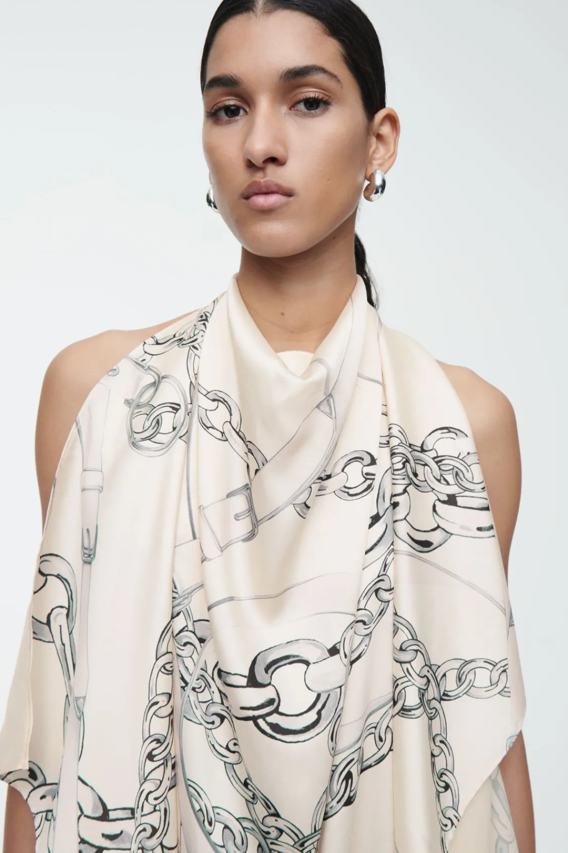COS ASYMMETRIC CHAIN-PRINT MIDI DRESS-Women Dresses & Jumpsuits