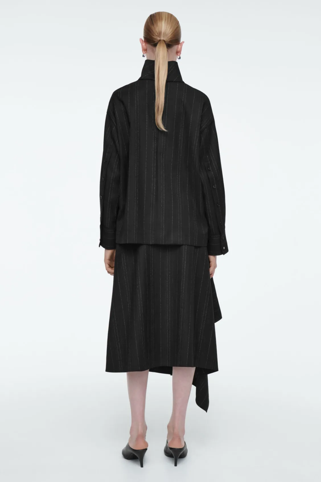 COS ASYMMETRIC PINSTRIPED WOOL SKIRT-Women Vests & Tailoring | Skirts