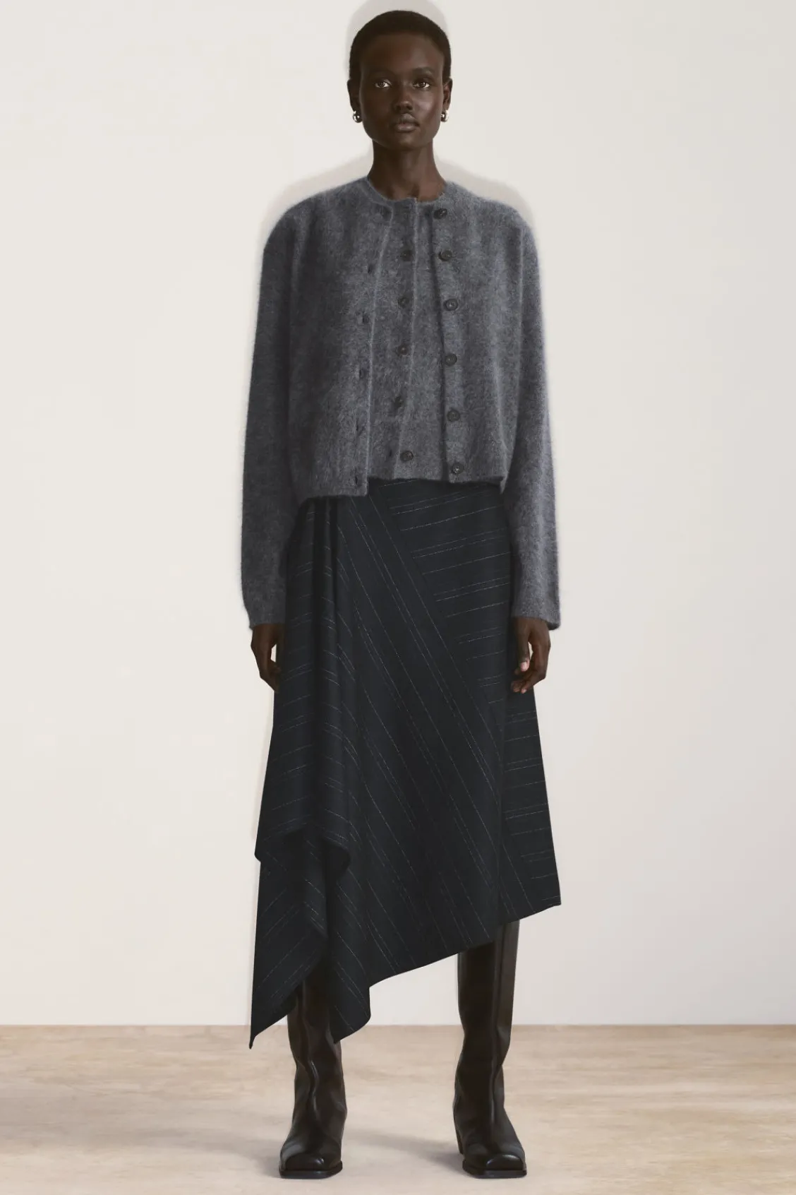 COS ASYMMETRIC PINSTRIPED WOOL SKIRT-Women Vests & Tailoring | Skirts