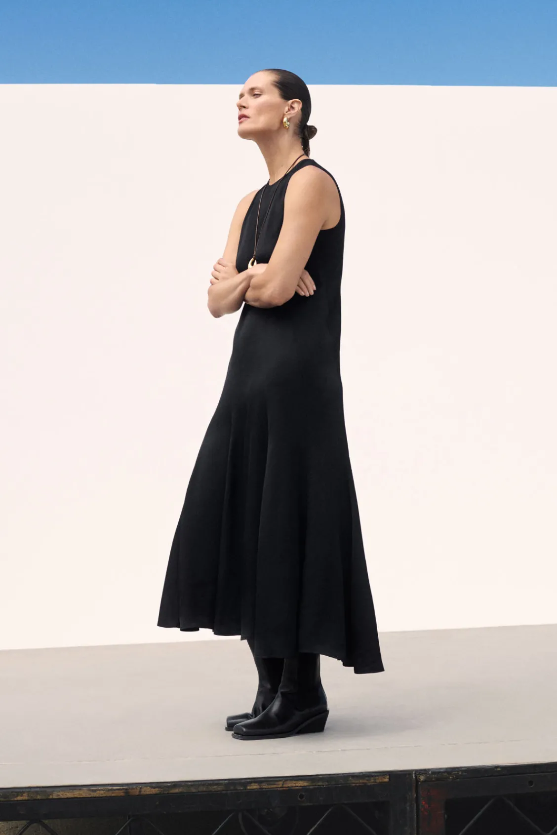 COS ASYMMETRIC TWIST-PANEL MIDI DRESS-Women Dresses & Jumpsuits