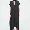 COS BOW-DETAIL ASYMMETRIC MIDI DRESS-Women Dresses & Jumpsuits