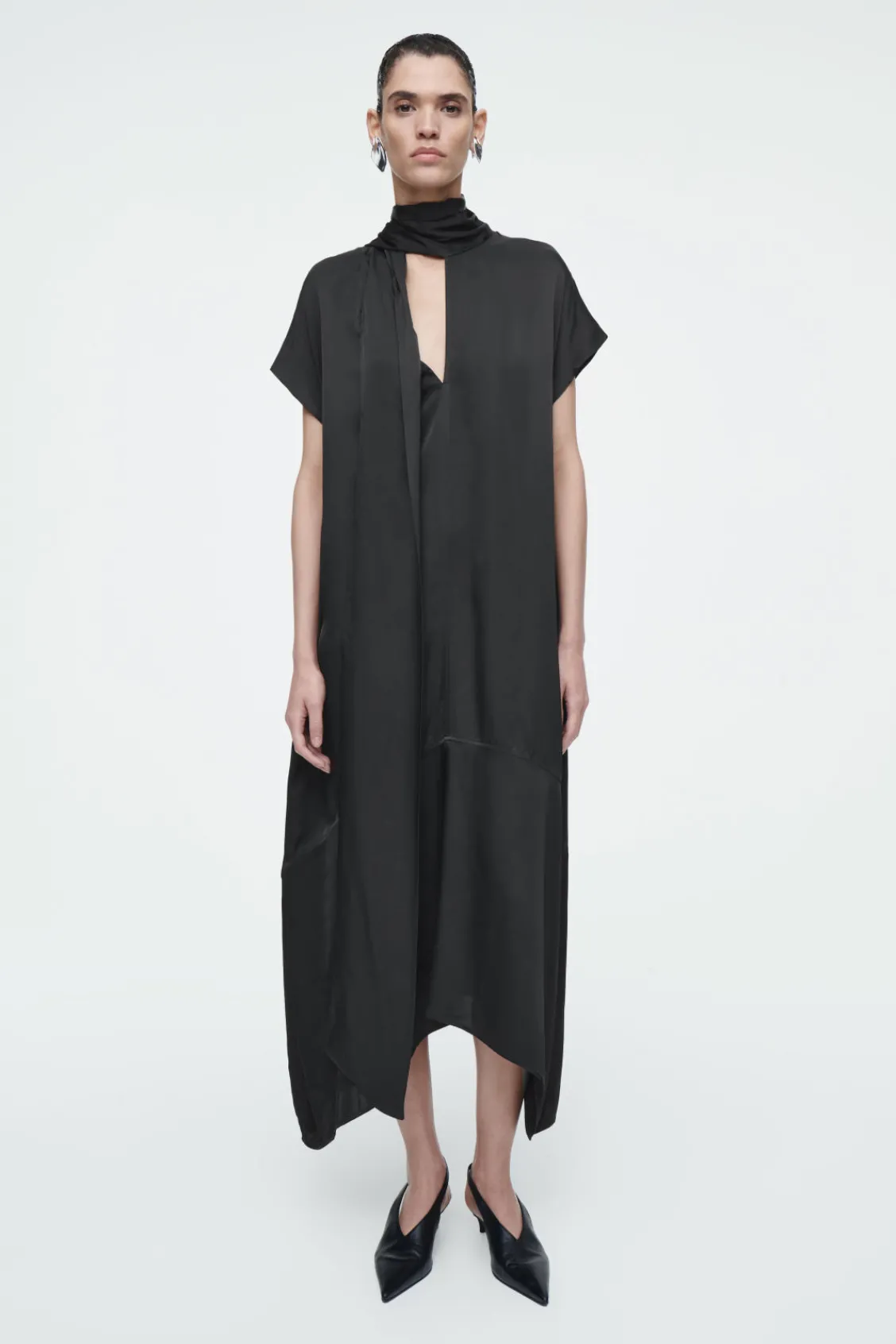 COS BOW-DETAIL ASYMMETRIC MIDI DRESS-Women Dresses & Jumpsuits