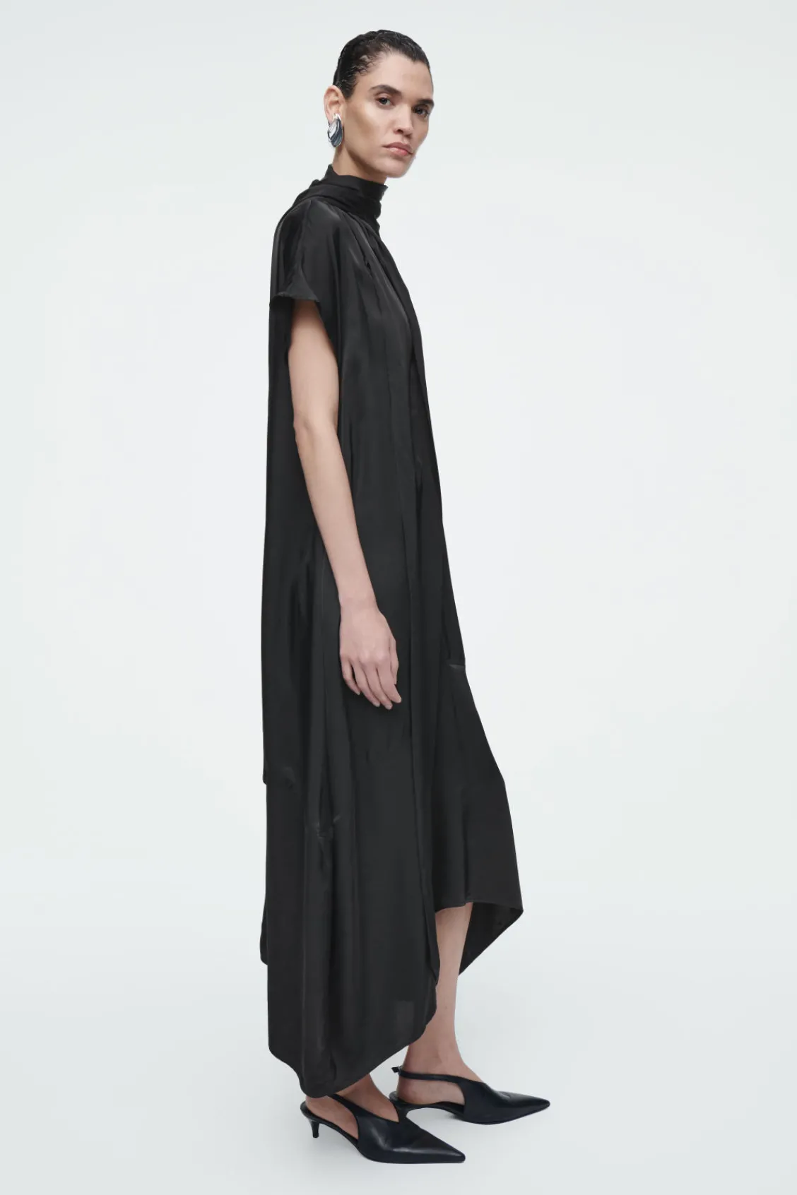 COS BOW-DETAIL ASYMMETRIC MIDI DRESS-Women Dresses & Jumpsuits