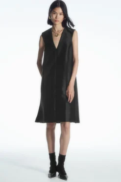 COS BUTTON-DETAIL WOOL-BLEND DRESS-Women Dresses & Jumpsuits