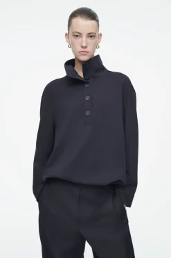 COS BUTTONED FUNNEL-NECK TOP-Women Shirts & Blouses | Tops