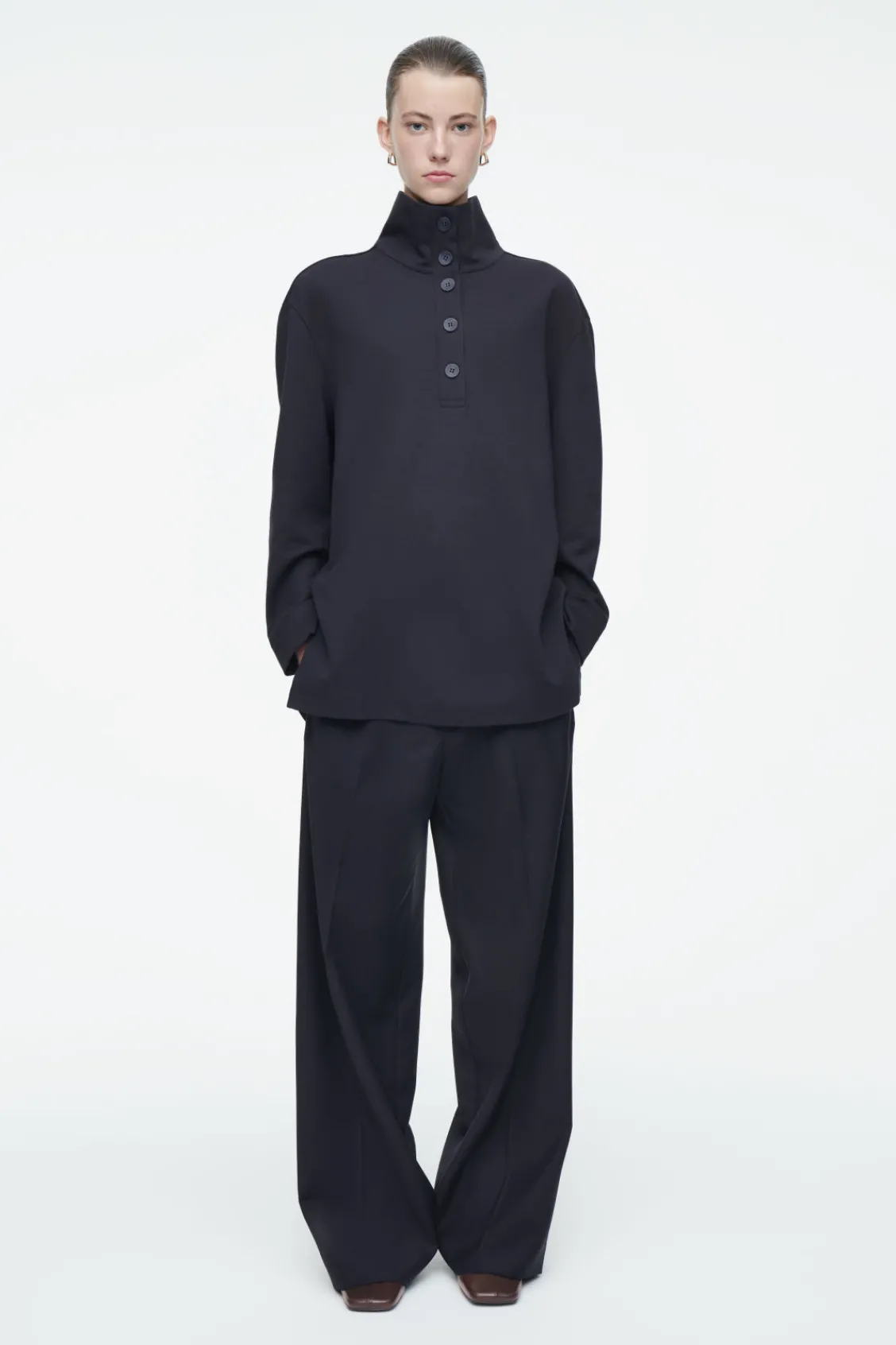 COS BUTTONED FUNNEL-NECK TOP-Women Shirts & Blouses | Tops