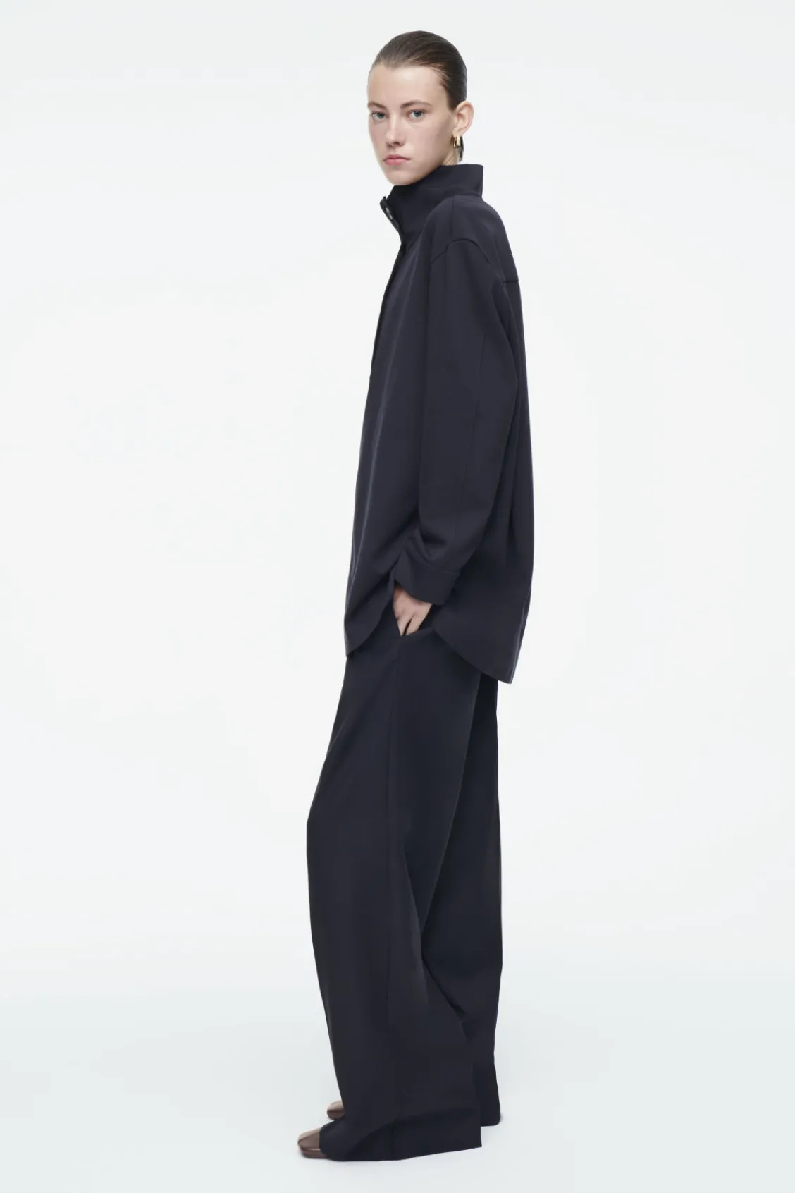COS BUTTONED FUNNEL-NECK TOP-Women Shirts & Blouses | Tops