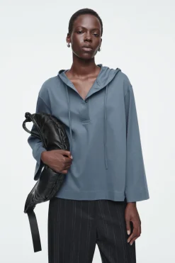 COS BUTTONED LIGHTWEIGHT JERSEY HOODIE-Women Tops