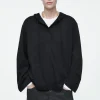 COS BUTTONED LIGHTWEIGHT JERSEY HOODIE-Women Tops