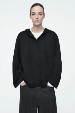 COS BUTTONED LIGHTWEIGHT JERSEY HOODIE-Women Tops