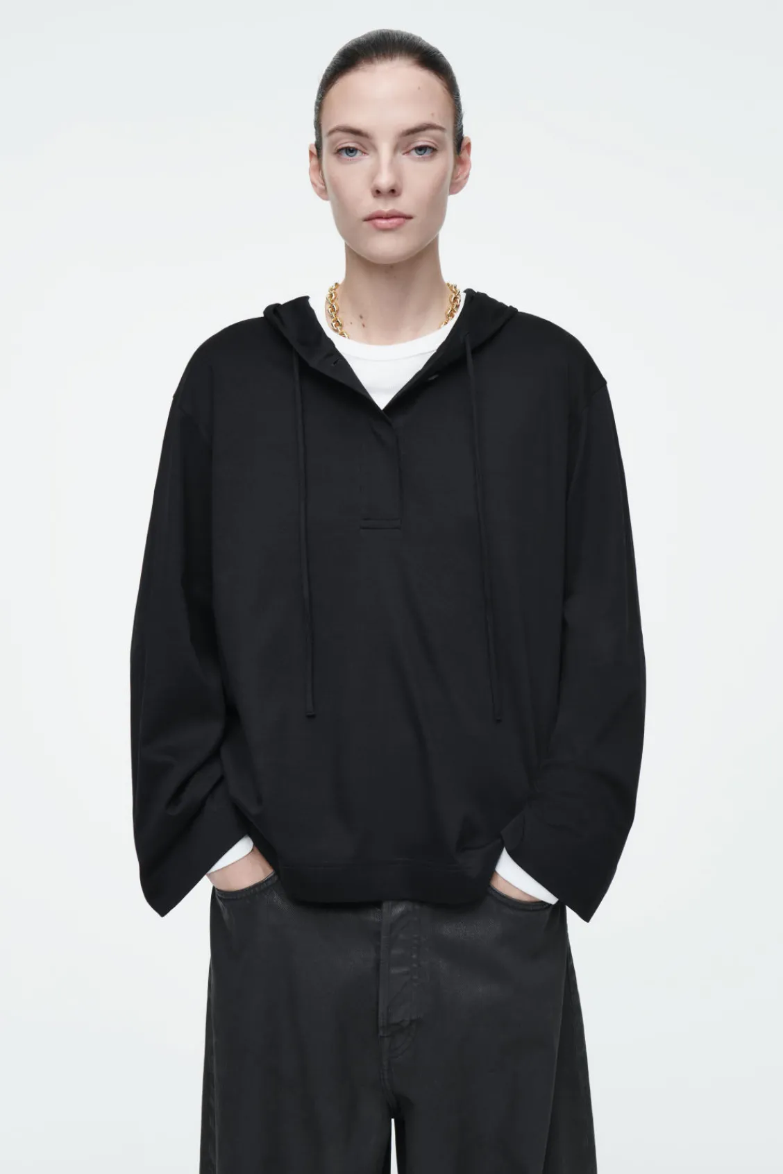 COS BUTTONED LIGHTWEIGHT JERSEY HOODIE-Women Tops