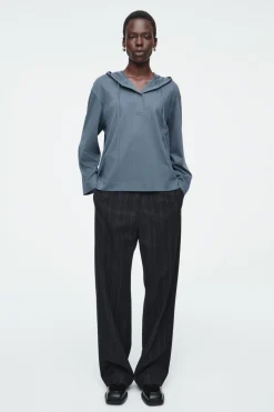 COS BUTTONED LIGHTWEIGHT JERSEY HOODIE-Women Tops