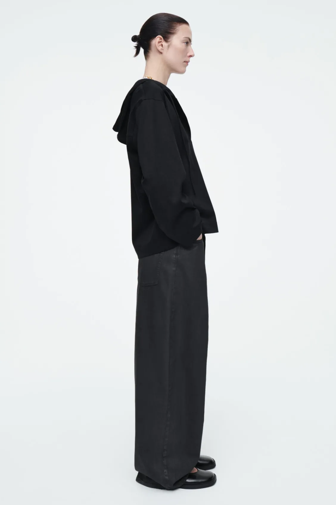 COS BUTTONED LIGHTWEIGHT JERSEY HOODIE-Women Tops