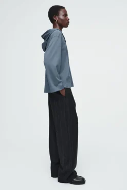COS BUTTONED LIGHTWEIGHT JERSEY HOODIE-Women Tops