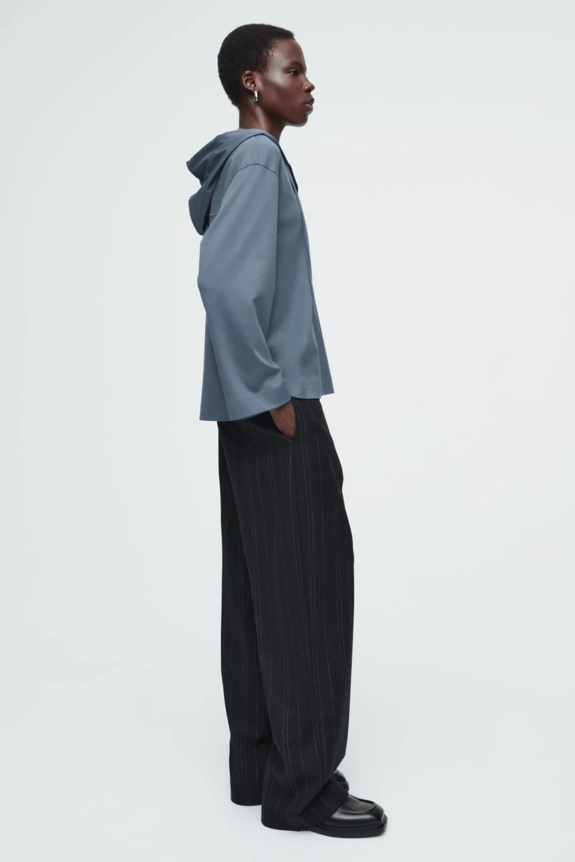 COS BUTTONED LIGHTWEIGHT JERSEY HOODIE-Women Tops
