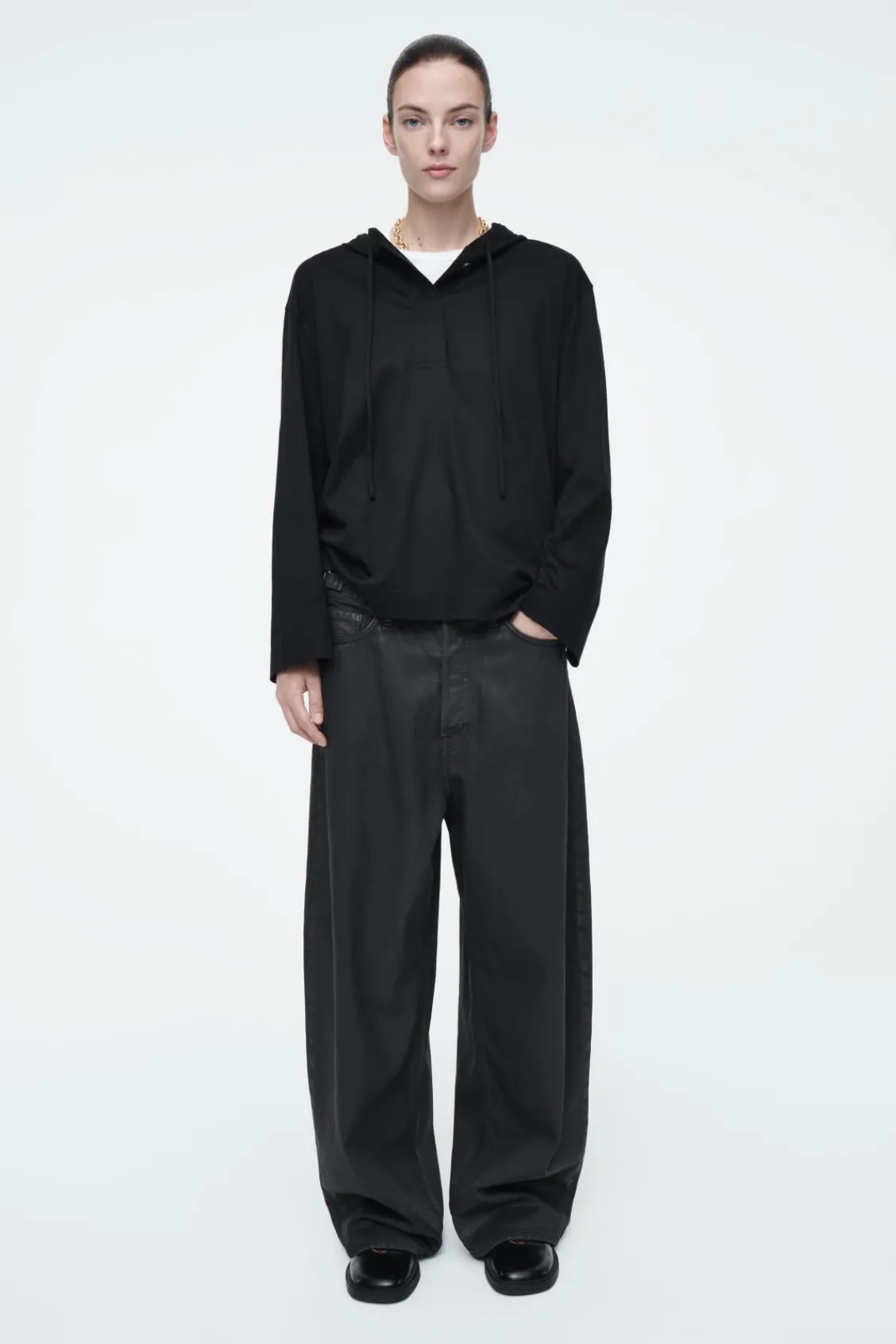 COS BUTTONED LIGHTWEIGHT JERSEY HOODIE-Women Tops