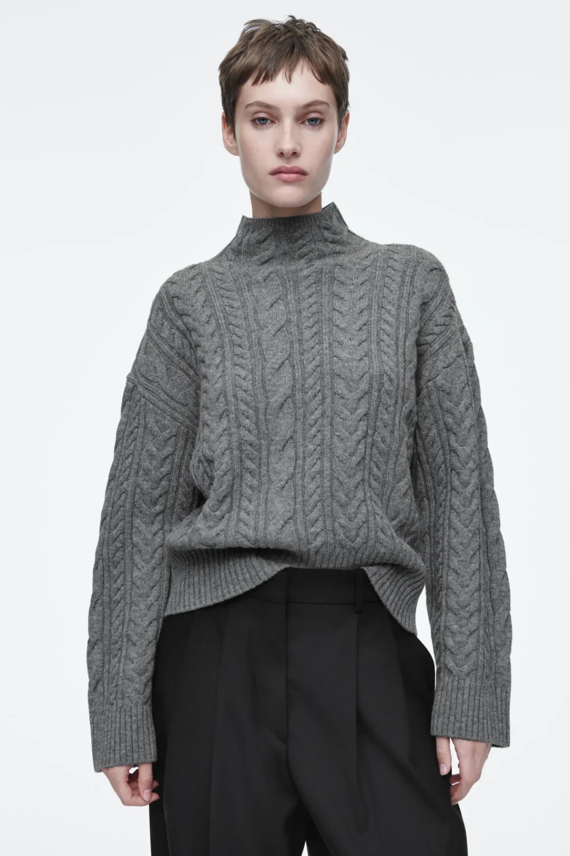 COS CABLE-KNIT WOOL FUNNEL-NECK SWEATER-Women Sweaters & Cardigans