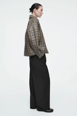 COS CHECKED WOVEN LEATHER JACKET-Women Coats & Jackets