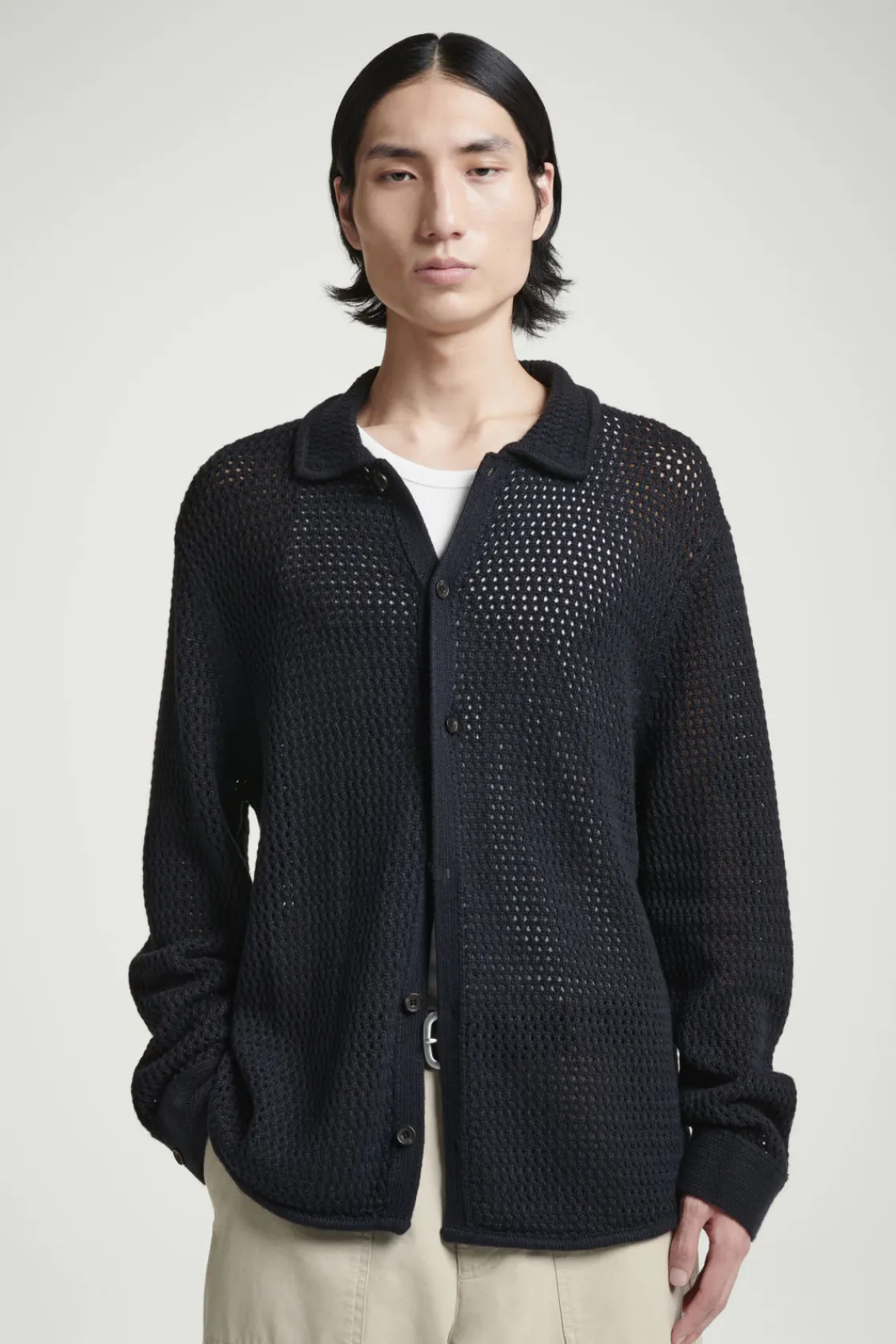 COS COLLARED OPEN-KNIT WOOL CARDIGAN- Sweaters & Cardigans