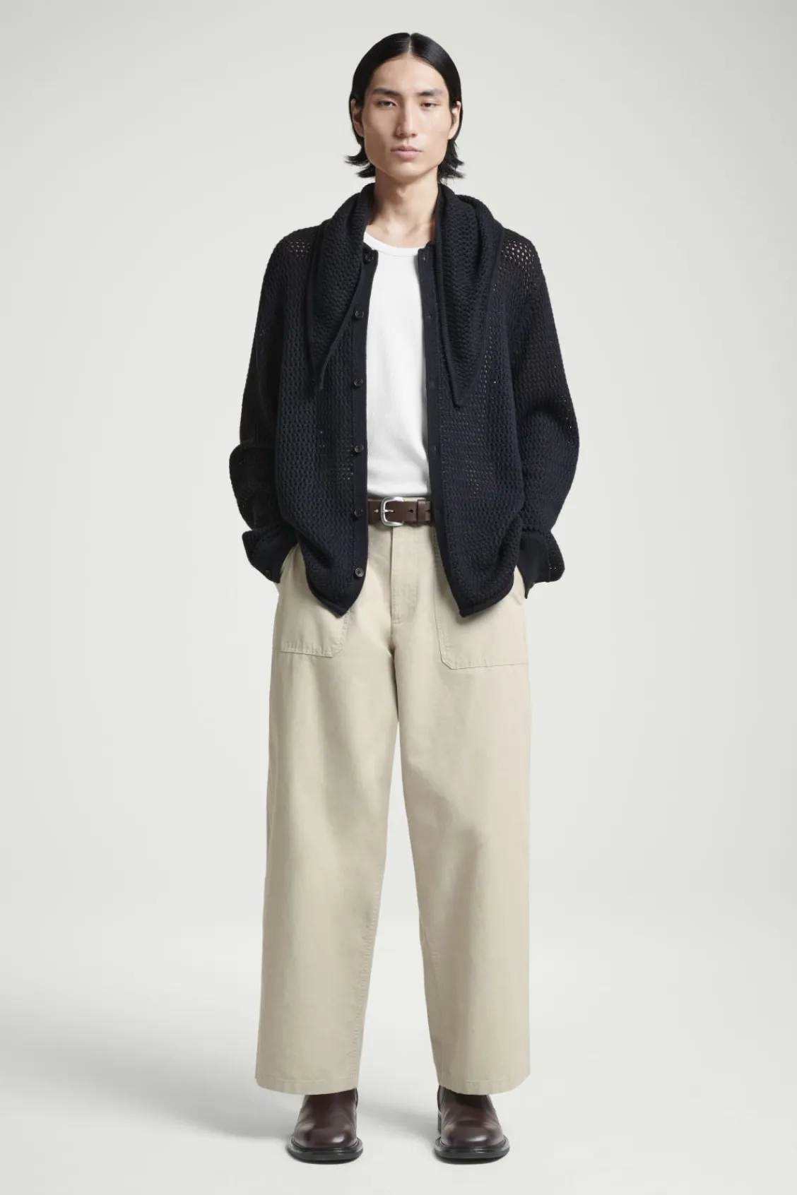 COS COLLARED OPEN-KNIT WOOL CARDIGAN- Sweaters & Cardigans