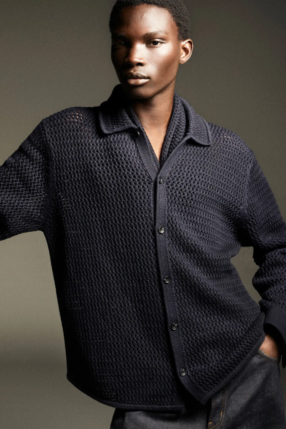 COS COLLARED OPEN-KNIT WOOL CARDIGAN- Sweaters & Cardigans