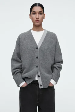 COS COLOUR-BLOCK WOOL V-NECK CARDIGAN-Women Sweaters & Cardigans