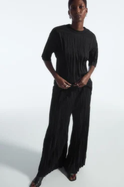 COS CRINKLED JERSEY WIDE-LEG PANTS-Women Pants