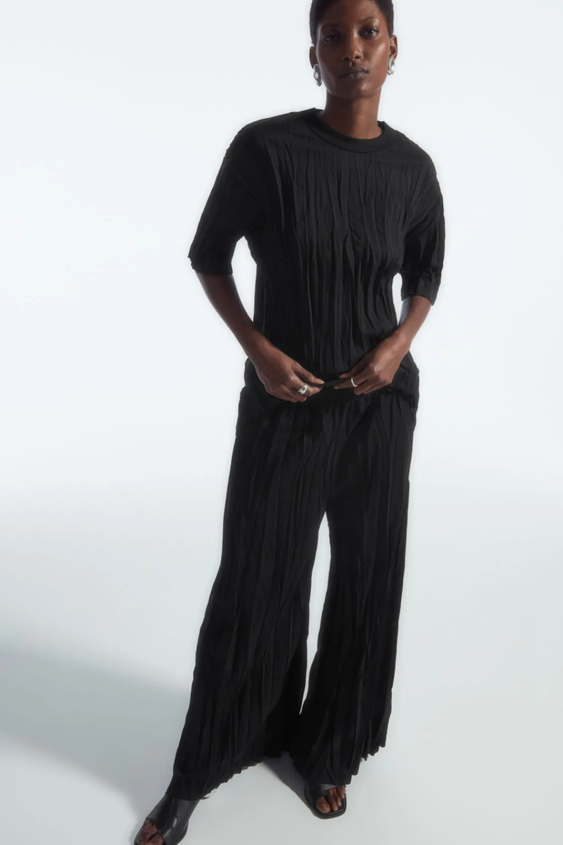 COS CRINKLED JERSEY WIDE-LEG PANTS-Women Pants