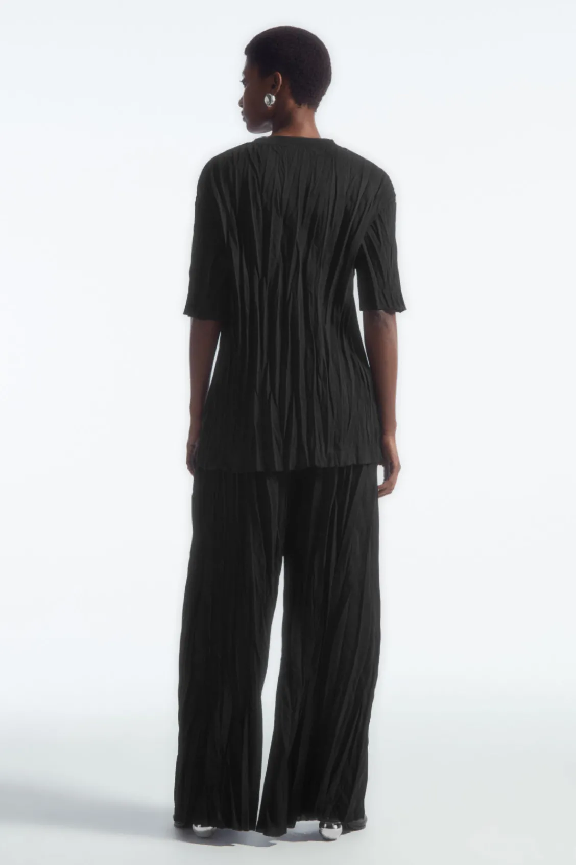 COS CRINKLED JERSEY WIDE-LEG PANTS-Women Pants