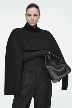 COS CROPPED BOILED-WOOL HYBRID CAPE-Women Capes & Hybrids