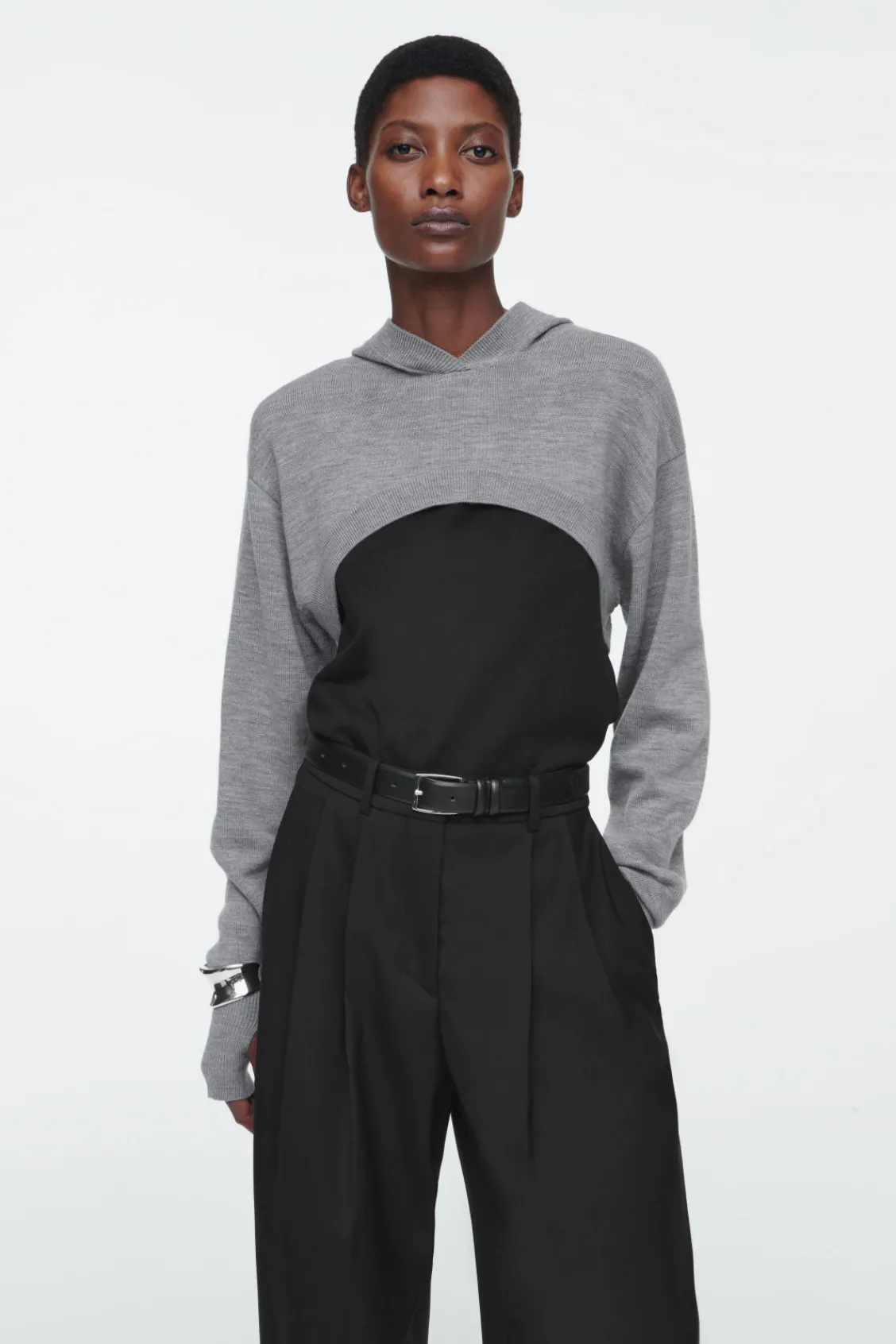 COS CROPPED WOOL HOODIE-Women Capes & Hybrids | Tops