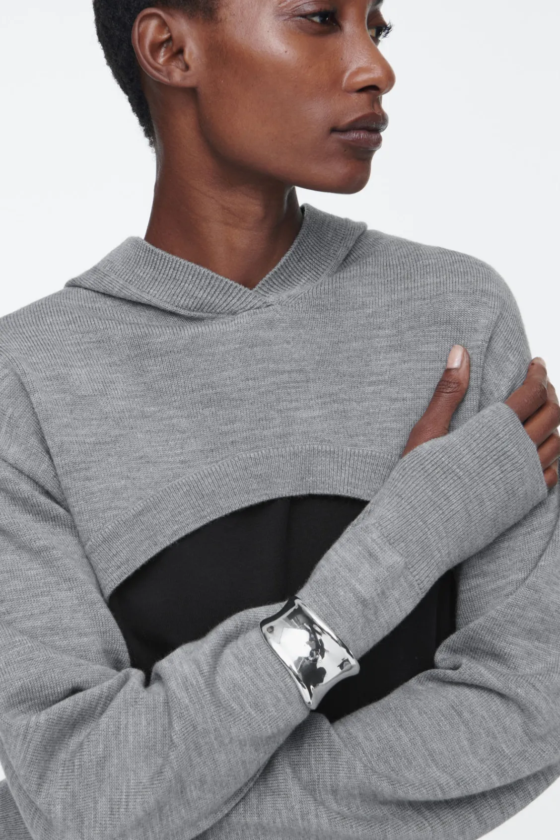 COS CROPPED WOOL HOODIE-Women Capes & Hybrids | Tops