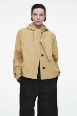 COS DETACHABLE-HOOD SHORT TRENCH COAT-Women Coats & Jackets