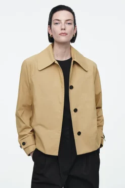 COS DETACHABLE-HOOD SHORT TRENCH COAT-Women Coats & Jackets