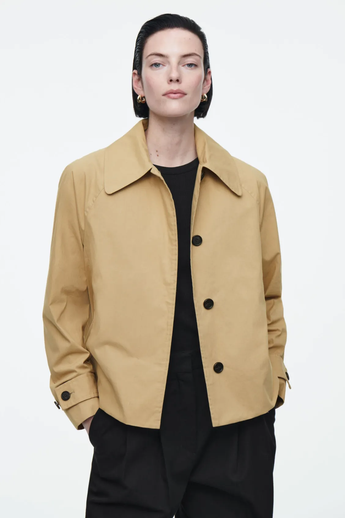 COS DETACHABLE-HOOD SHORT TRENCH COAT-Women Coats & Jackets
