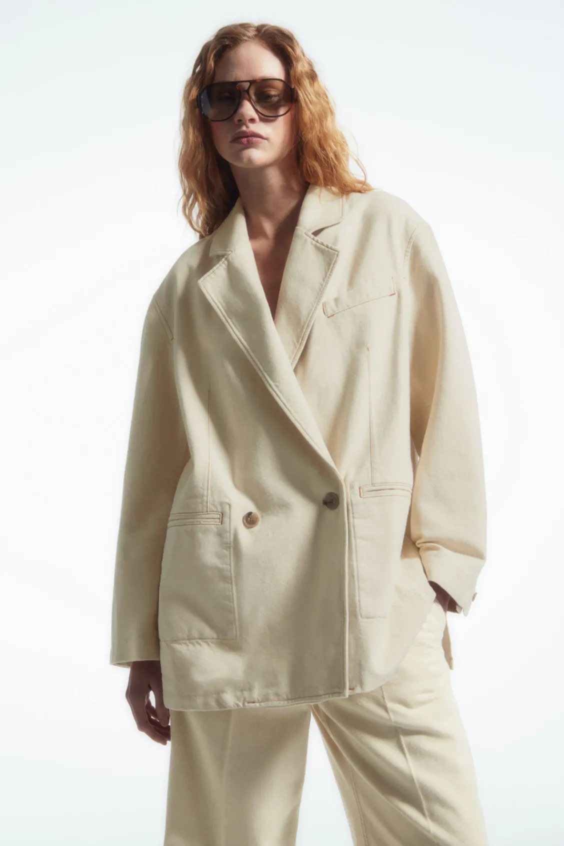 COS DOUBLE-BREASTED DENIM BLAZER-Women Coats & Jackets