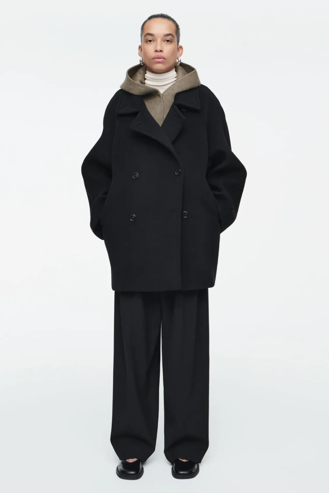COS DOUBLE-FACED WOOL HYBRID HOOD-Women Capes & Hybrids | Coats & Jackets