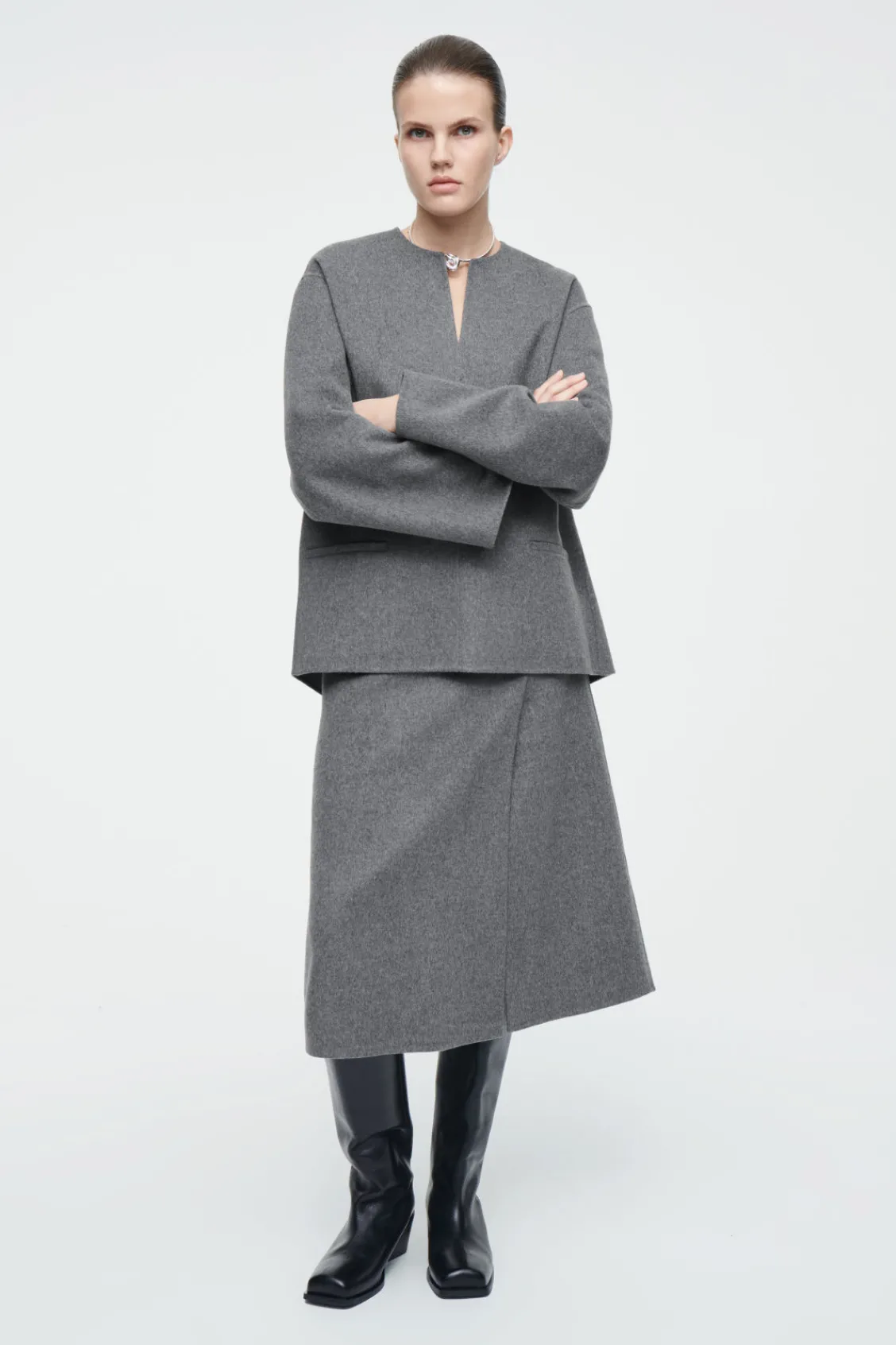 COS DOUBLE-FACED WOOL MIDI SKIRT-Women Skirts