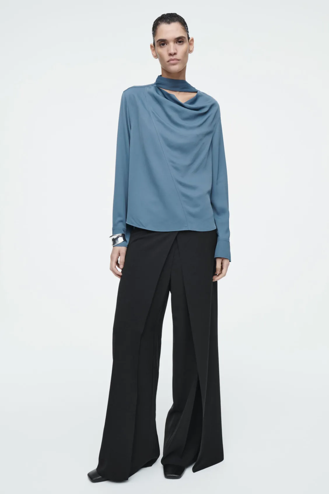 COS DRAPED SCARF-DETAIL BLOUSE-Women Shirts & Blouses | Tops