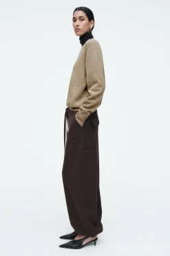 COS DRAWSTRING TWILL BARREL-LEG TROUSERS-Women Pants