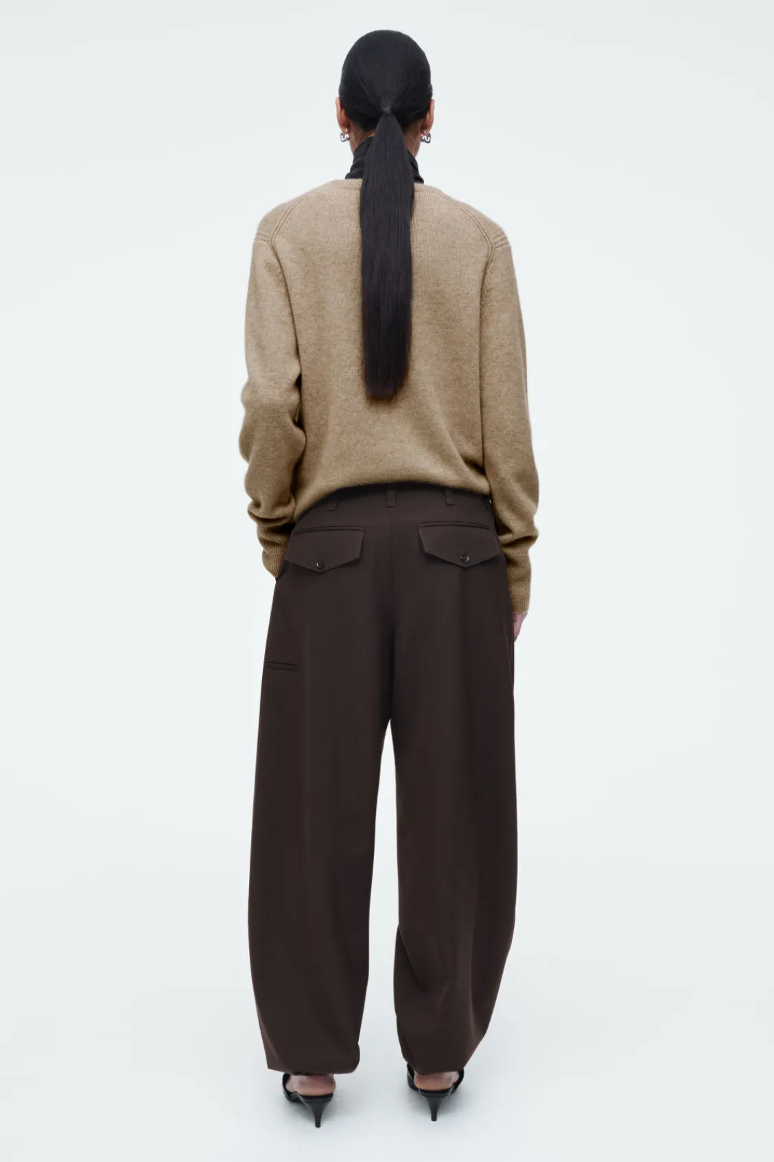 COS DRAWSTRING TWILL BARREL-LEG TROUSERS-Women Pants