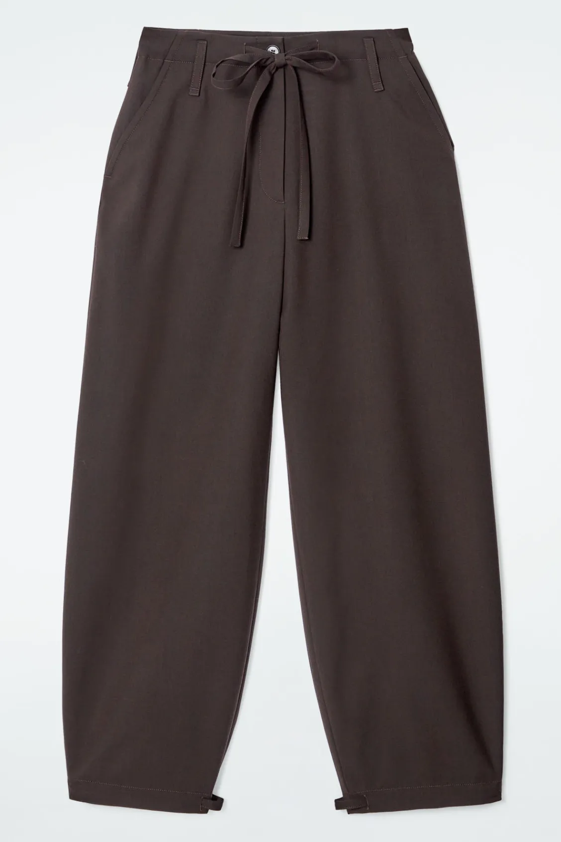 COS DRAWSTRING TWILL BARREL-LEG TROUSERS-Women Pants