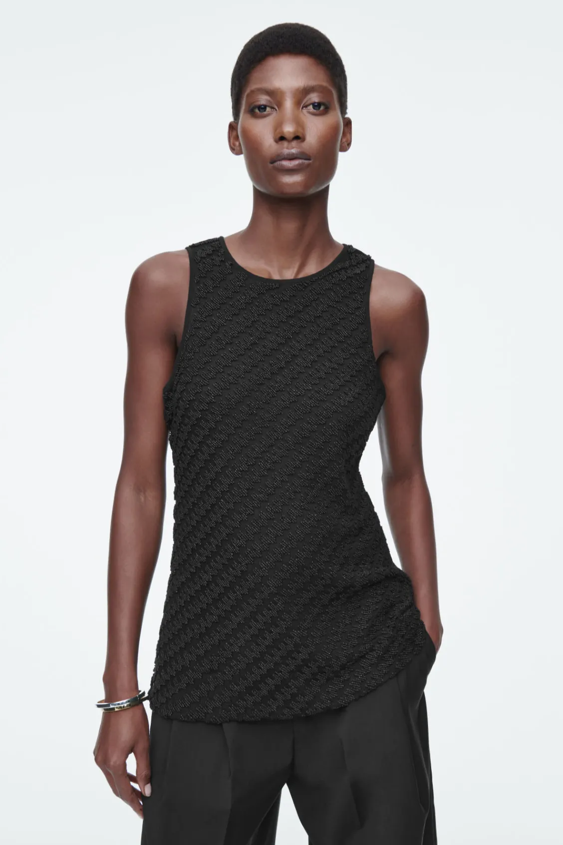 COS EMBELLISHED HOUNDSTOOTH TOP-Women Tops