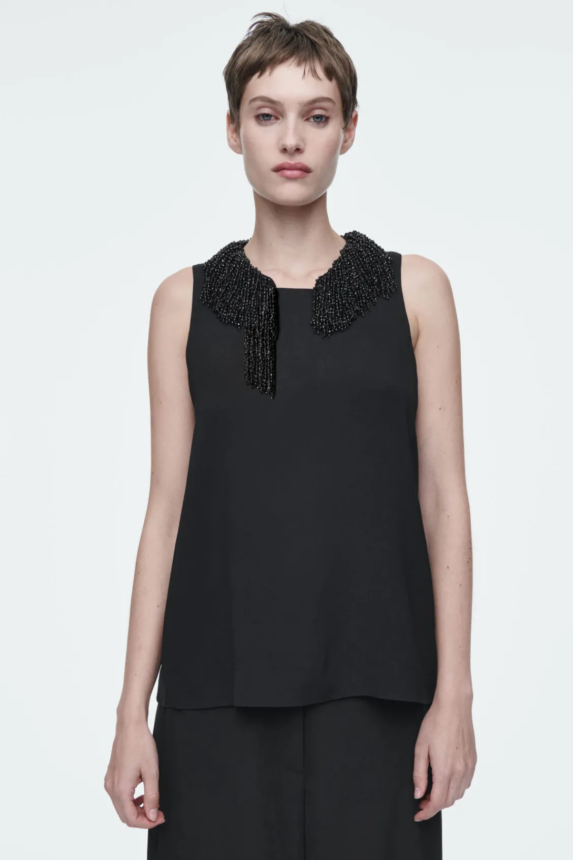 COS EMBELLISHED RACER-NECK TOP-Women Shirts & Blouses | Tops