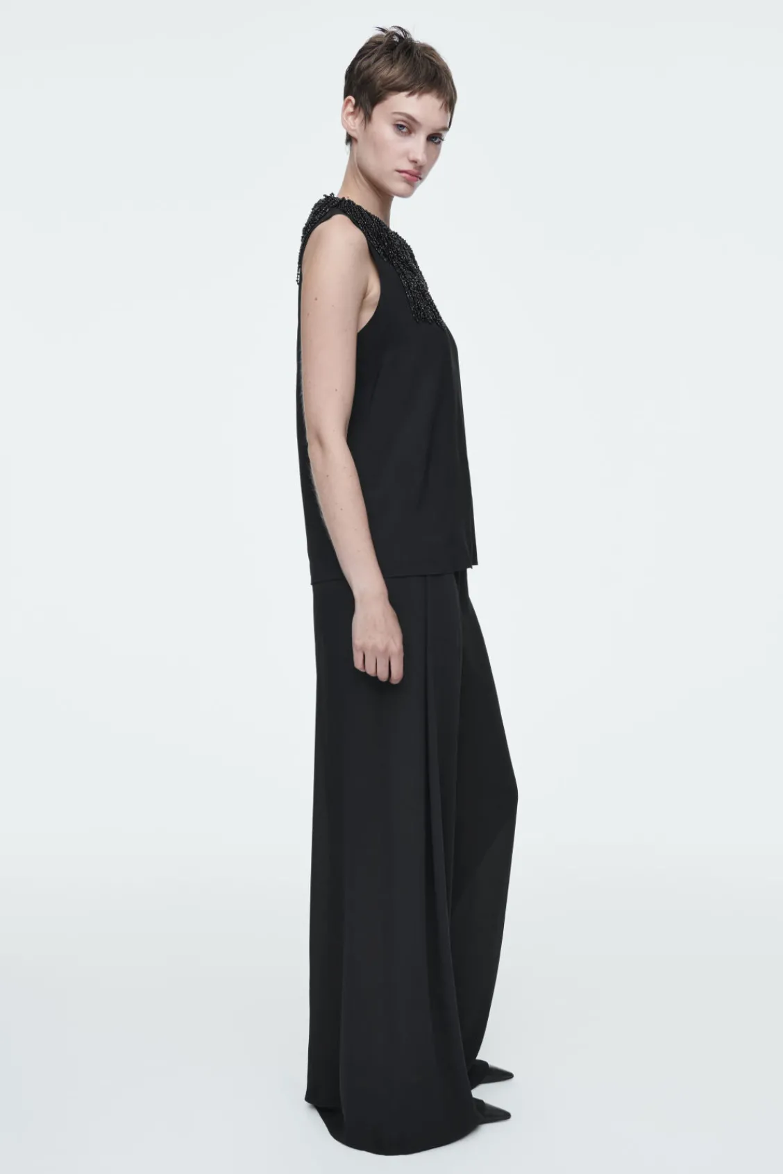COS EMBELLISHED RACER-NECK TOP-Women Shirts & Blouses | Tops