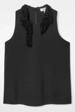 COS EMBELLISHED RACER-NECK TOP-Women Shirts & Blouses | Tops